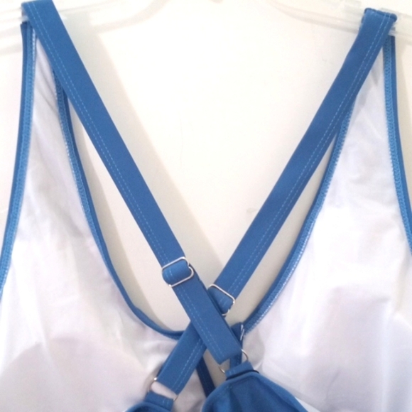 ZAFUL BLUE V-NECK CRISSCROSS BACK HIGH WAIST TANKINI SWIMSUIT SET  SIZE 2XL NWT - Picture 6 of 9
